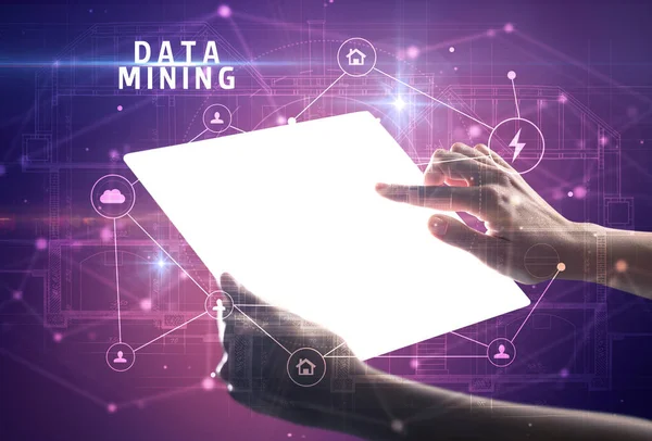 Custodia Tavolette Futuristiche Con Iscrizione Data Mining Concetto Sicurezza Informatica — Foto Stock