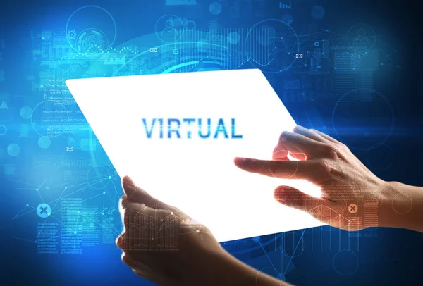 Tablica Futurystyczna Napisem Virtual Koncepcja Nowej Technologii — Zdjęcie stockowe