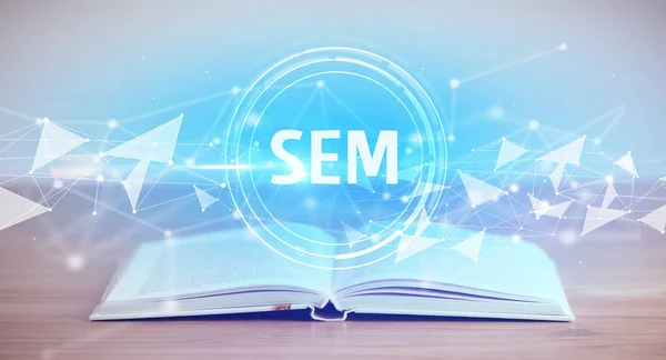 Open Book Sem Abbreviation Modern Technology Concept — Stock Photo, Image