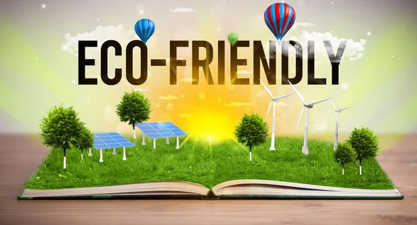 Open Book Eco Friendly Inscription Renewable Energy Concept — Stock Photo, Image