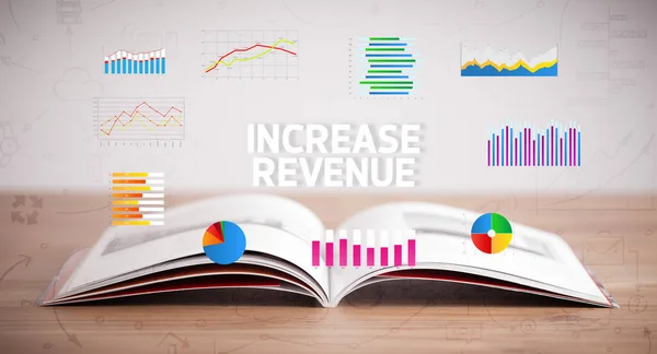 Open Boek Met Increase Revenue Inscriptie Nieuw Business Concept — Stockfoto