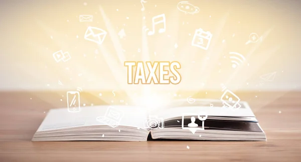 Livre Opeen Avec Inscription Taxes Concept Entreprise — Photo