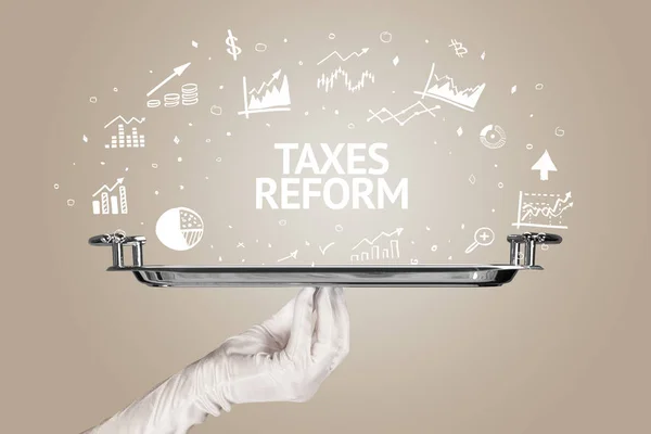 Waiter Serving Business Idea Concept Taxes Reform Inscription — Stock Photo, Image
