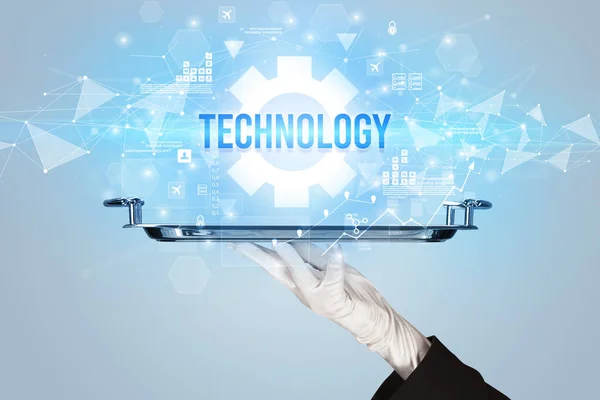 Waiter Serving New Technology Concept Technology Inscription — Stock Photo, Image