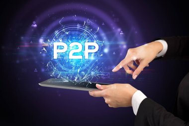 P2P kısaltmalı bir dokunmatik ekran, modern teknoloji kavramı