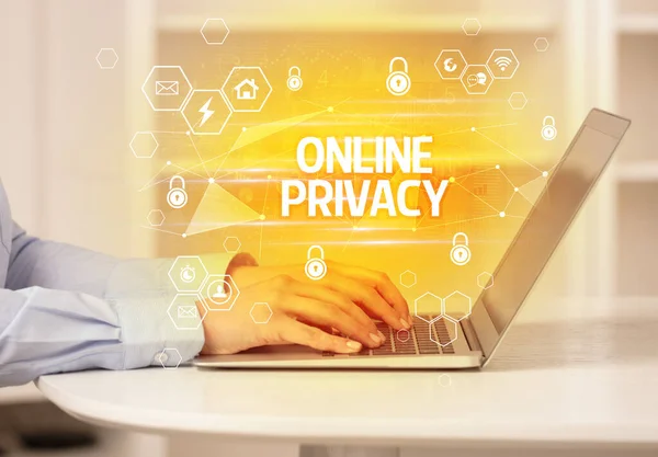Онлайн Privacy Напис Ноутбуці Інтернет Безпеки Концепції Захисту Даних Блокчейну — стокове фото