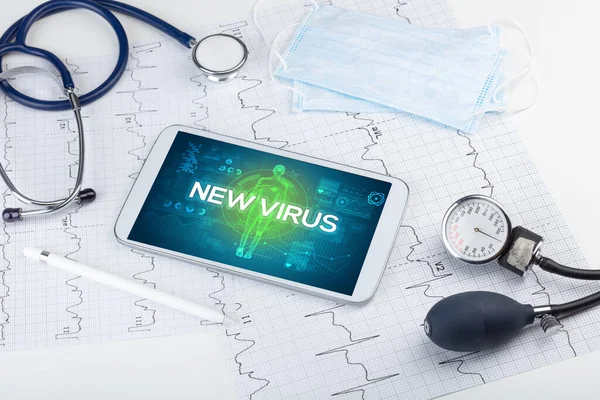 Tablet Doctor Tools New Virus Inscription Coronavirus Concept — Stock Photo, Image