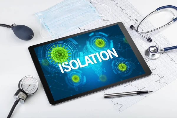 Close View Tablet Isolation Inscription Microbiology Concept — Stock Photo, Image