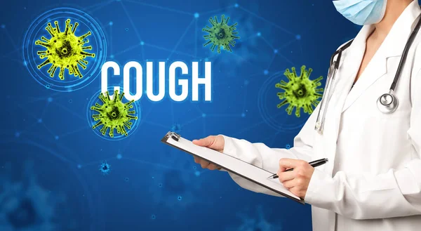 Läkare Ordinerar Ett Recept Med Cough Inskription Pandemi Koncept — Stockfoto