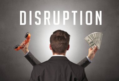 DISRUPTION yazıtları, siber güvenlik kavramına sahip bir işadamının arka görüşü