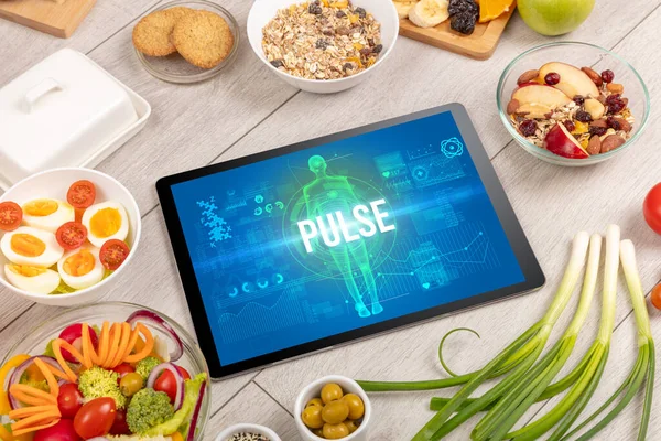 Pulse Concept Tablet Fruits Top View — Stock Photo, Image