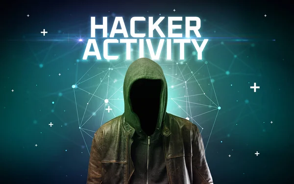 Mysterious Hacker Hacker Activity Inscription Online Attack Concept Inscription Online — Stock Photo, Image