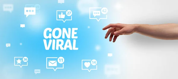 Close Cropped Hand Pointing Gone Viral Inscription Social Networking Concept — Stock Photo, Image