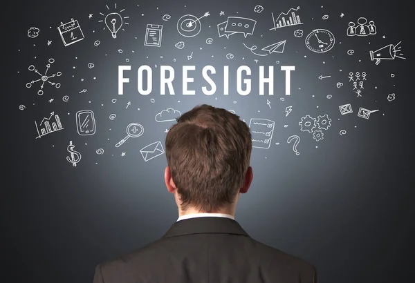 Rear View Businessman Foresight Inscription Modern Business Concept — Stock Photo, Image
