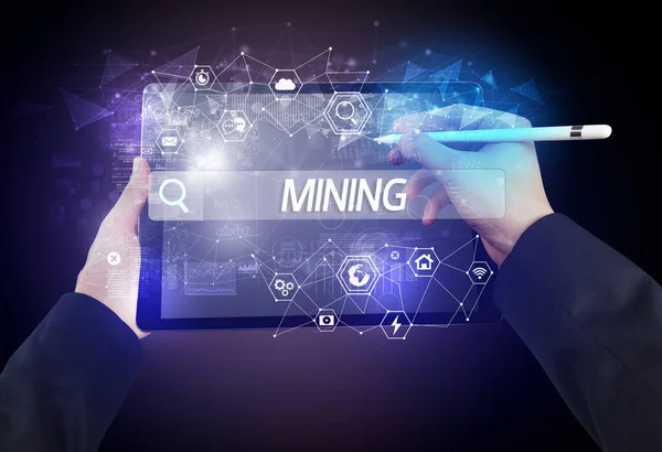 Close Tablet Searching Mining Inscription Tech Computing Concept — Stock Photo, Image