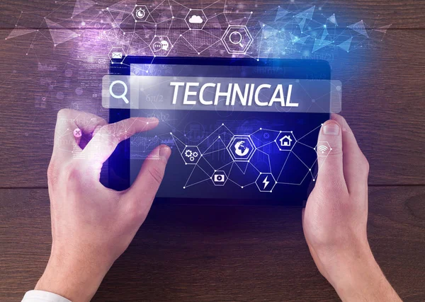 Close Tablet Searching Technical Inscription Tech Computing Concept — Stock Photo, Image