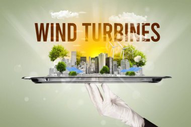 Garson Eko şehrine hizmet ediyor. Rüzgâr TÜRKÇE yazıtları, yenilenen enerji konsepti