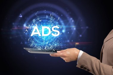 ADS kısaltması olan bir dokunmatik ekran, modern teknoloji konsepti