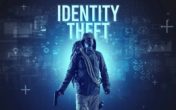 Homem Sem Rosto Com Inscrição Identity Theft Conceito Segurança Online — Fotografia de Stock