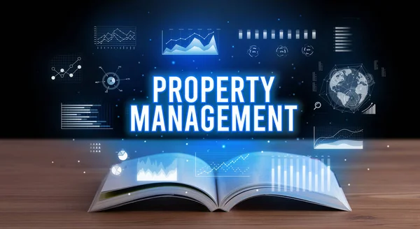 Property Management Inscription Coming Out Open Book Creative Business Concept — Stock Photo, Image
