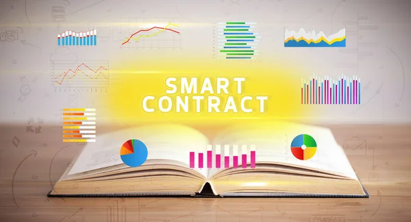 Otwarta Książka Napisem Smart Contract Nowa Koncepcja Biznesowa — Zdjęcie stockowe