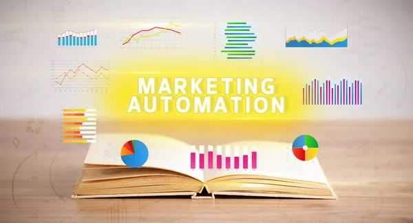 Offenes Buch Mit Marketing Automation Inschrift Neues Geschäftskonzept — Stockfoto