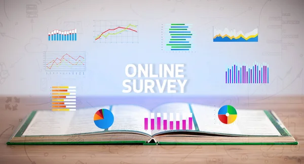 Open Boek Met Online Survey Inscriptie Nieuw Business Concept — Stockfoto