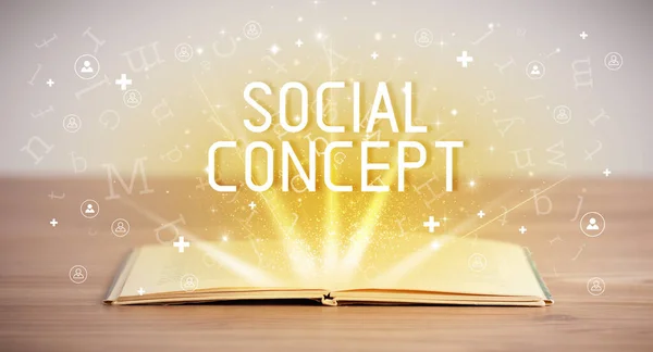 Open Boek Met Sociale Concept Inscriptie Social Media Concept — Stockfoto