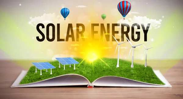 Open Book Solar Energy Inscription Renewable Energy Concept — Stock Photo, Image
