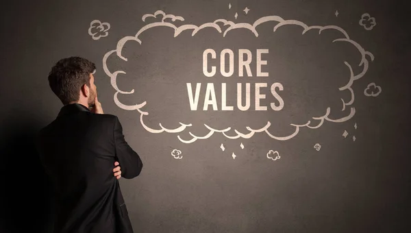 Businessman Drawing Cloud Core Values Inscription Modern Business Concept — Stock Photo, Image