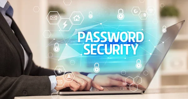 Password Security Напис Ноутбуці Концепції Безпеки Інтернеті Захисту Даних Блокчейну — стокове фото