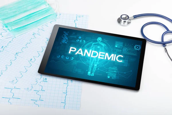 Tablet Doctor Tools Pandemic Inscription Coronavirus Concept — Stock Photo, Image