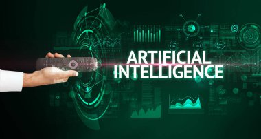 ARTIFICIAL INTELLIGENCE yazıtları ve modern teknoloji konseptiyle el ele tutuşmak