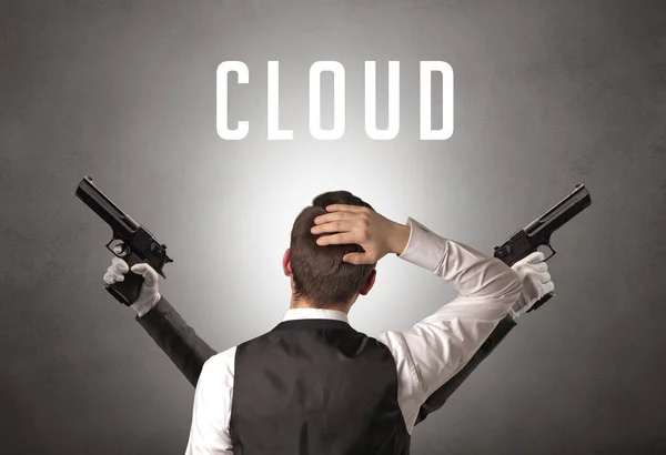 Zadní Pohled Podnikatele Nápisem Cloud Koncepce Kybernetické Bezpečnosti — Stock fotografie