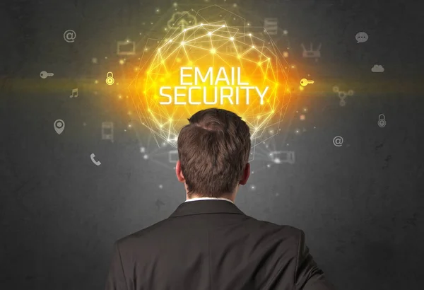 Rear View Businessman Email Security Inscription Online Security Concept — Stock Photo, Image