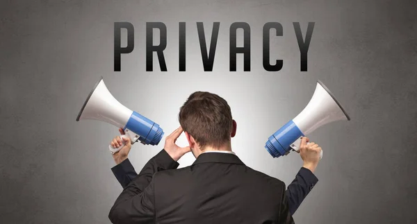 Rear View Businessman Privacy Inscription Cyber Security Concept — Stock Photo, Image