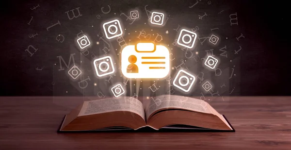 Open Book Nameplate Icons Social Networking Concept — Stock Photo, Image