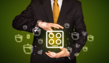 Sıcak yemek ikonu, sağlıklı yemek teslimatı konsepti.