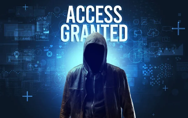 Faceless Man Access Granted Inscription Online Security Concept — Stock Photo, Image