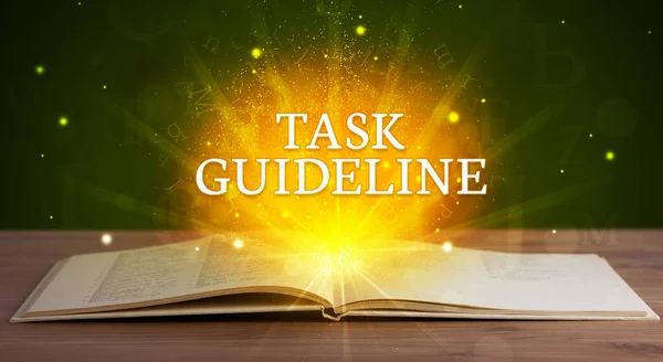 Task Guideline Inskription Kommer Från Öppen Bok Pedagogiskt Koncept — Stockfoto