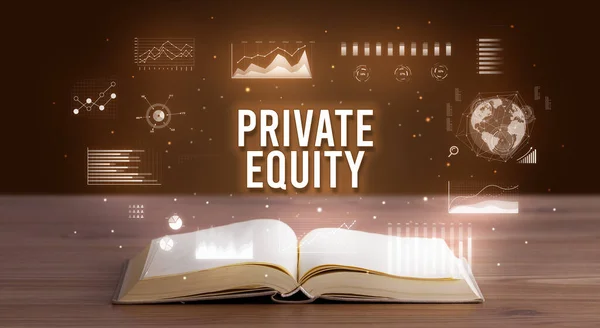 Private Equity Inscriptie Uit Een Open Boek Creatief Business Concept — Stockfoto