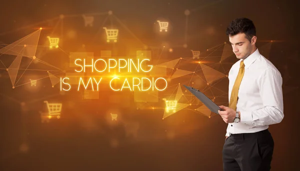 Alışveriş Arabası Simgeleri Alışveriş Yapan Işadamı Benim Cardio Yazıtım Online — Stok fotoğraf