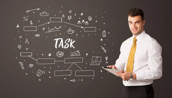 Empresario Pensando Con Inscripción Task Concepto Educación Empresarial — Foto de Stock