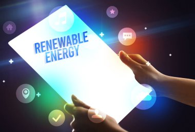 Yenilenebilir yazıtlı fütüristik tablet, yeni teknoloji konsepti