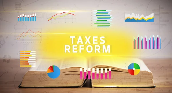 Libro Abierto Con Inscripción Taxes Reform Nuevo Concepto Negocio —  Fotos de Stock