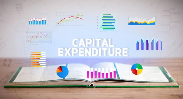 Otwarta Książka Napisem Capital Expenditure Nowa Koncepcja Biznesowa — Zdjęcie stockowe