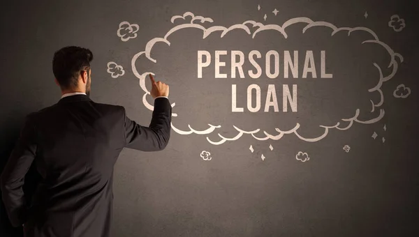 Businessman Drawing Cloud Personal Loan Inscription Modern Business Concept — Stock Photo, Image