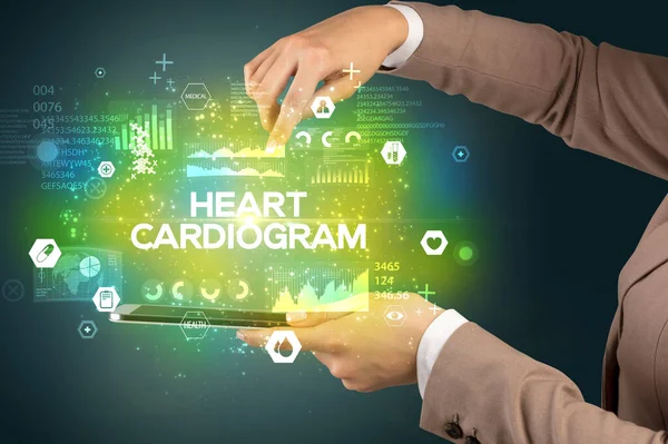 Close Touchscreen Heart Cardiogram Inscription Medical Concept — Stock Photo, Image