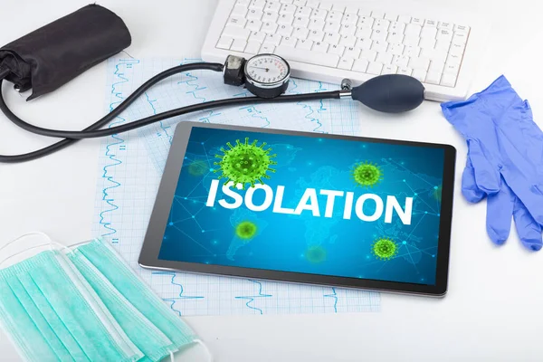 Close View Tablet Isolation Inscription Microbiology Concept — Stock Photo, Image