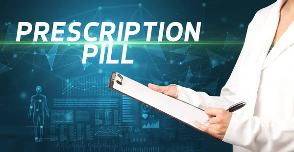 Doctor Escribe Notas Portapapeles Con Inscripción Prescription Pill Concepto Diagnóstico — Foto de Stock